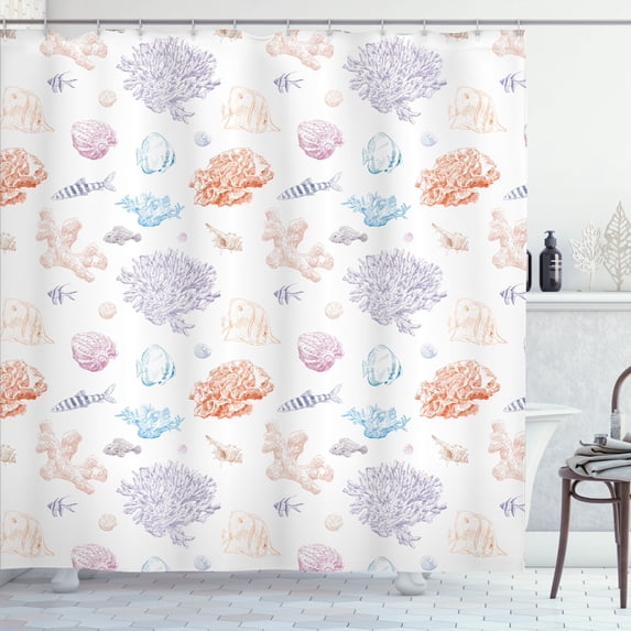 Ambesonne Marine Shower Curtain, Colorful Exotic Fishes Reefs, 69"Wx70"L, Multicolor