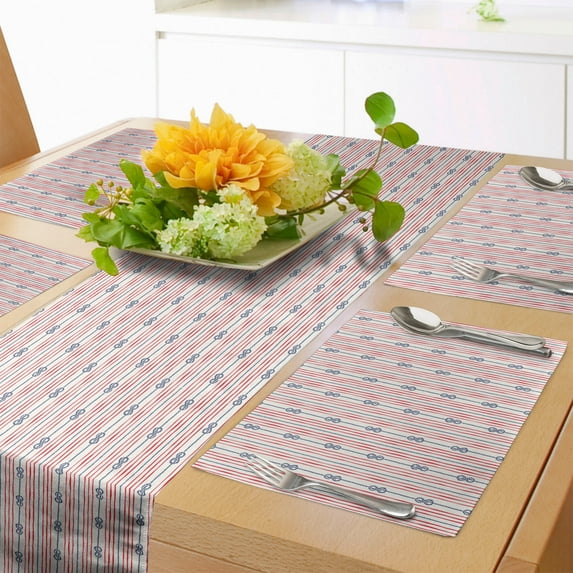 Ambesonne Marine Table Runner & Placemats, Zeppelin Bend Knots and, Placemat 4 pcs + Runner 12"x90", White Rose and Blue