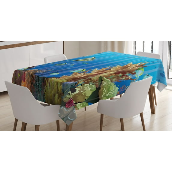 Ambesonne Marine Tablecloth Rectangular Table Cover, Underwater World Exotic, 60"x90", Multicolor