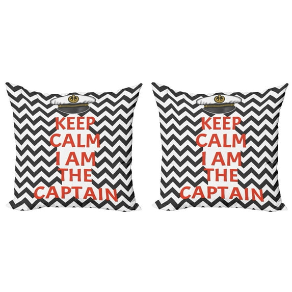 Ambesonne Marine Throw Pillow Cover 2 Pack, Keep Calm I am Captain, 16", Coral Grey and White