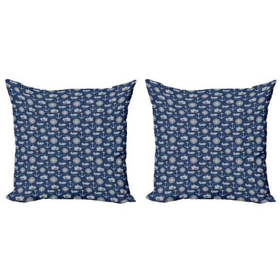 Ambesonne Marine Throw Pillow Cover 2 Pack, Nautical Wind Rose Anchor, 18", Tan Night Blue
