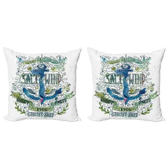 Ambesonne Marine Throw Pillow Cover 2 Pack, Ocean Anchor, 18", Multicolor