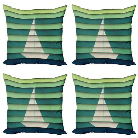 Ambesonne Marine Throw Pillow Cover 4 Pack, Paper Boat Design Nautical, 18", Pale Green Teal