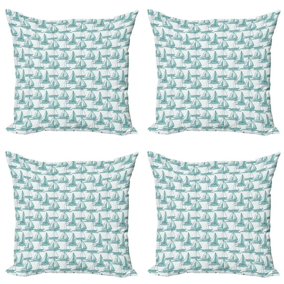 Ambesonne Marine Throw Pillow Cover 4 Pack, Sailboats Sketch on Sea Art, 20", Seafoam Dark Sky Blue