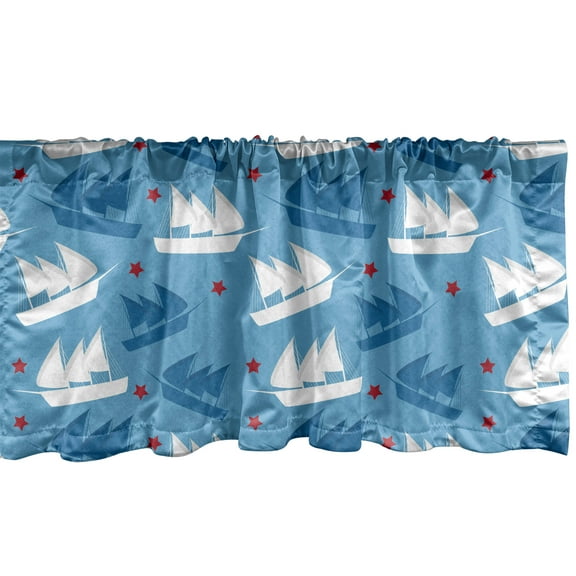Ambesonne Marine Valance Pack of 2, Columbus Day Celebration, 54"X18", Blue Red and White