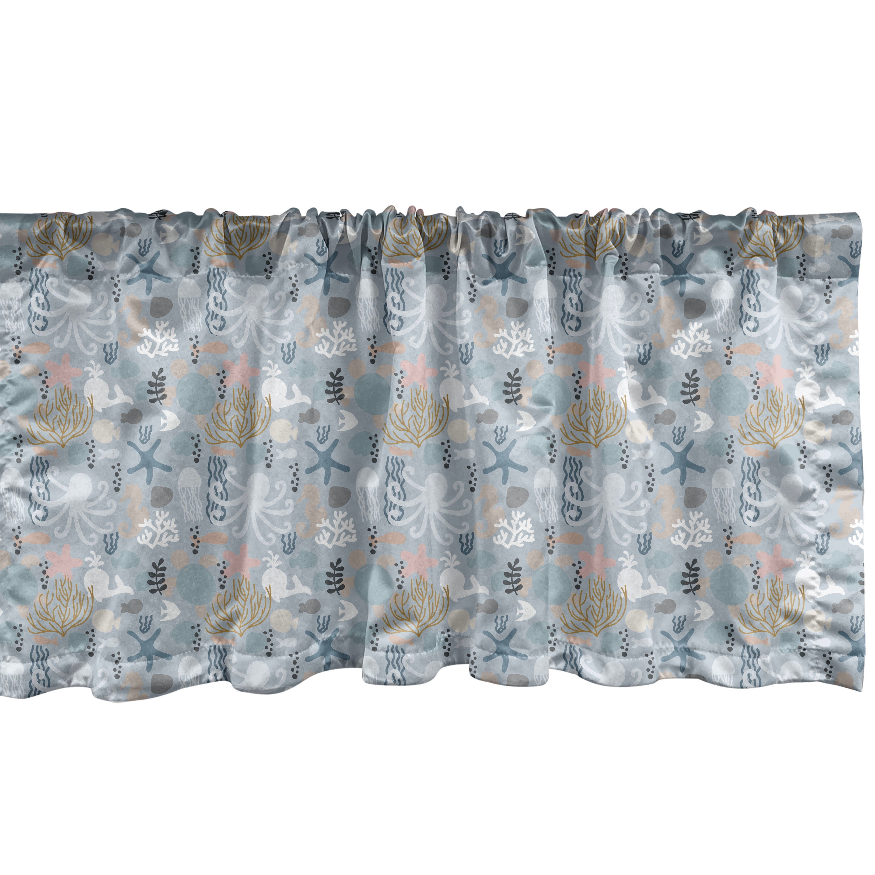 Ambesonne Marine Valance Pack of 2, Living Creatures in Ocean, 54"X18