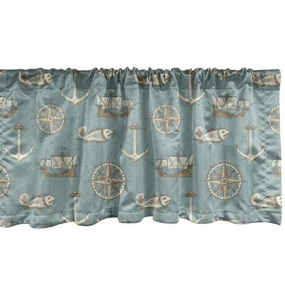 Ambesonne Marine Valance Pack of 2, Retro Nautical Elements Art, 54"X18", Peal Teal Ivory Camel