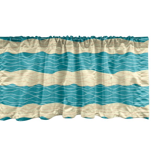 Ambesonne Marine Valance Pack of 2, Sea Waves Print Illustration, 54"X12", Dark Seafoam Cream and Ivory