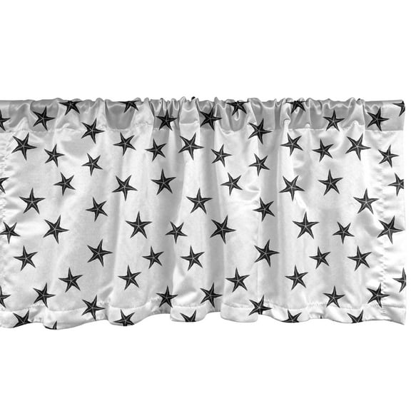 Ambesonne Marine Window Valance, Repeating Starfishes, 54" X 18", Black and White