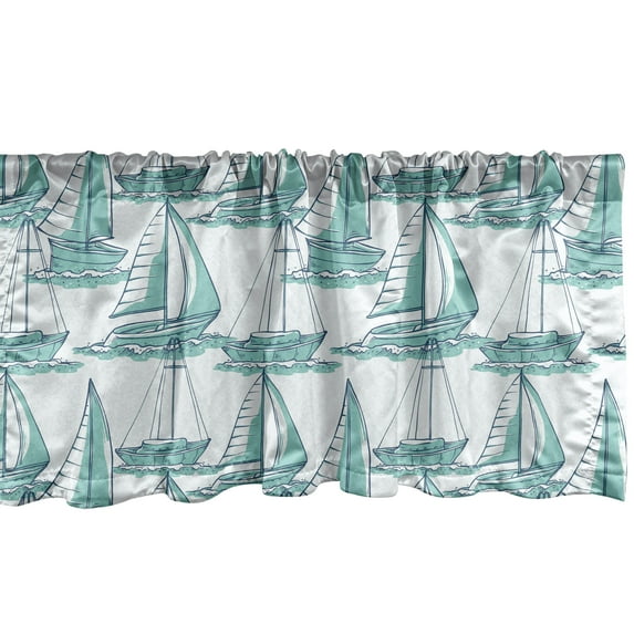 Ambesonne Marine Window Valance, Sailboats Sketch on Sea Art, 42" x 18", Seafoam Dark Sky Blue