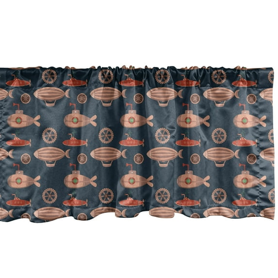 Ambesonne Marine Window Valance, Submarines and Zeppelins, 54" X 18", Salmon and Dark Blue