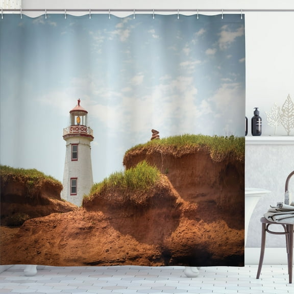 Ambesonne Maritime Shower Curtain, North Point Ligthhouse, 69"Wx70"L, Cinnamon Fawn