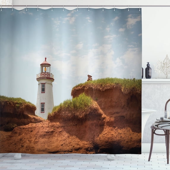 Ambesonne Maritime Shower Curtain, North Point Ligthhouse, 69"Wx84"L, Cinnamon Fawn