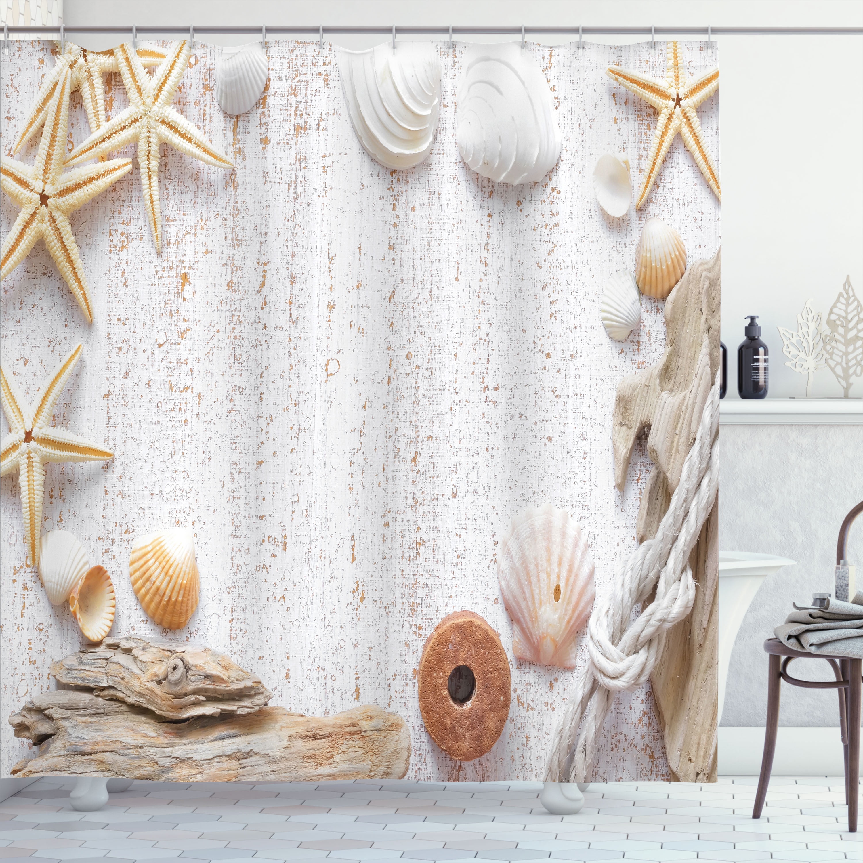 Ambesonne Maritime Shower Curtain, Ocean Shells Starfishes, 69
