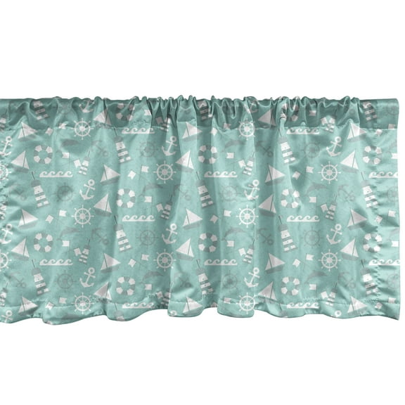 Ambesonne Maritime Window Valance, Anker Boat Waves Dolphin, 42" x 12", Almond Green Sea Green
