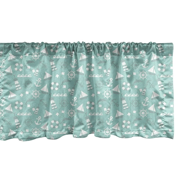 Ambesonne Maritime Window Valance, Anker Boat Waves Dolphin, 42" x 12", Almond Green Sea Green