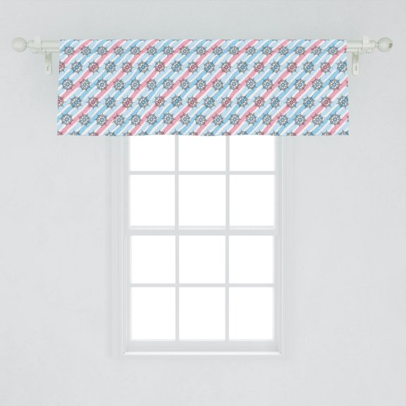 Ambesonne Maritime Window Valance, Continuous Steering Wheel Charcoal Stripes Pattern in Pastel Tones, Curtain Valance for Kitchen Bedroom Decor with Rod Pocket, 54" X 18", Baby Blue and Pale Pink