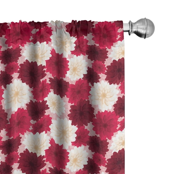 Ambesonne Maroon Window Curtains, Blossoming Dahlia Flowers, Each 28" W x 84" L, Maroon Pale Peach Rose