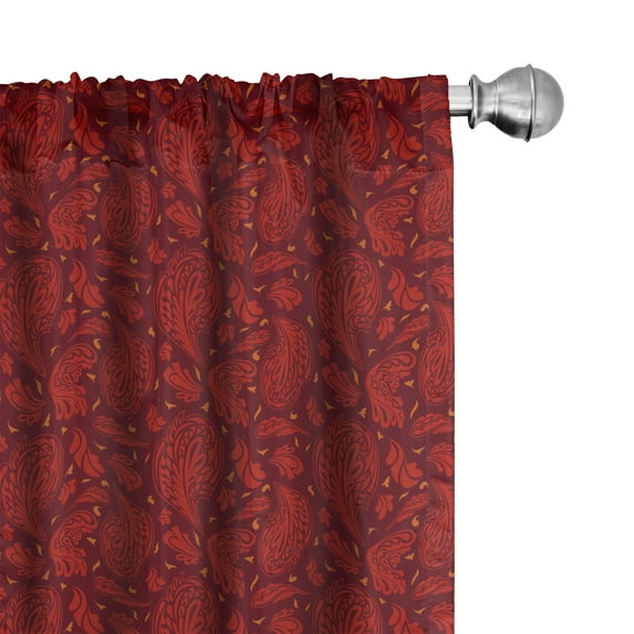 Ambesonne Maroon Window Curtains, Paisley Style Motifs Art, Each 28" W x 84" L, Maroon Vermilion