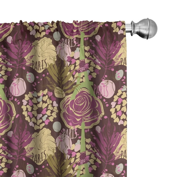 Ambesonne Maroon Curtains, Plum French Eiffel Tower, Pair of 28"x63", Pale Green Purple