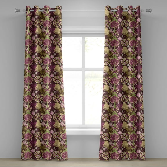 Ambesonne Maroon Grommet Curtain, Plum French Eiffel Tower, 50" x 120", Pale Green Purple