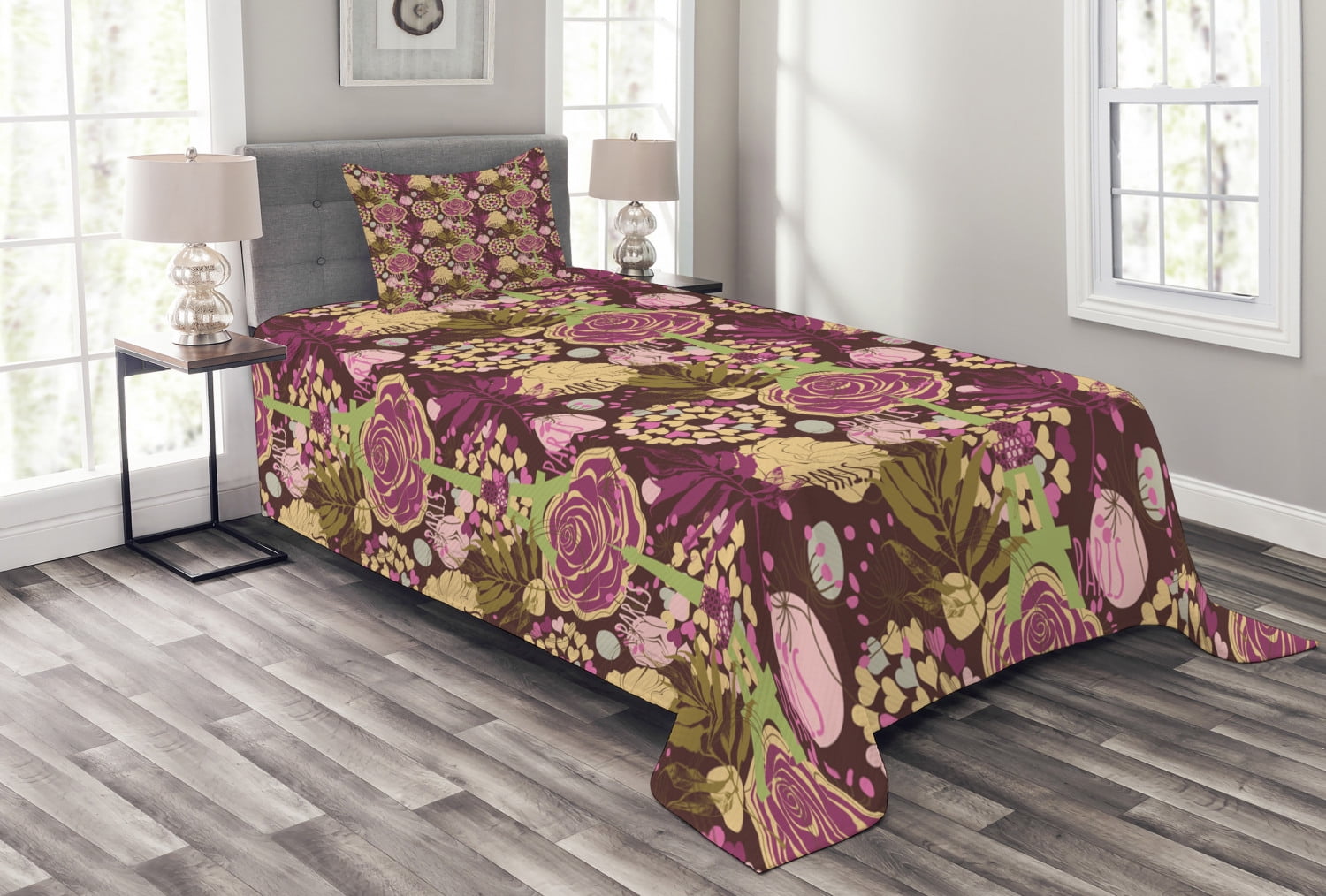 Twin White Quilted Bedspread Set with Pillow Sham