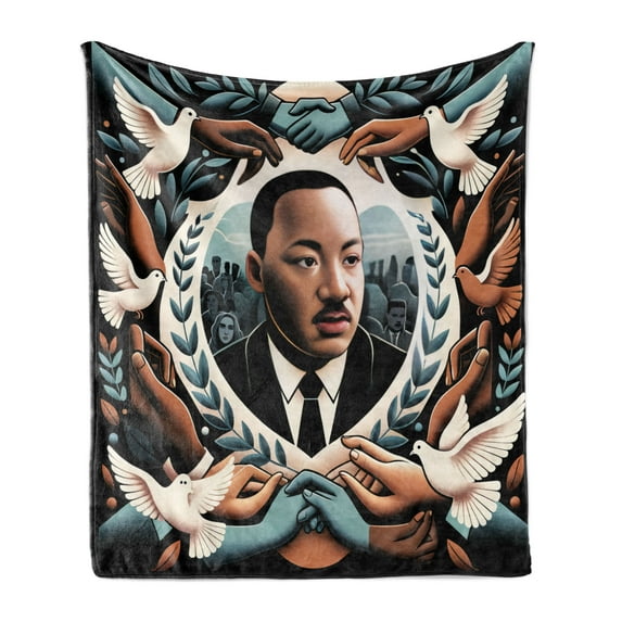 Ambesonne Martin Luther King Jr Day Fleece Throw Blanket Portrait 50"x60" Blue Grey and Pale Caramel