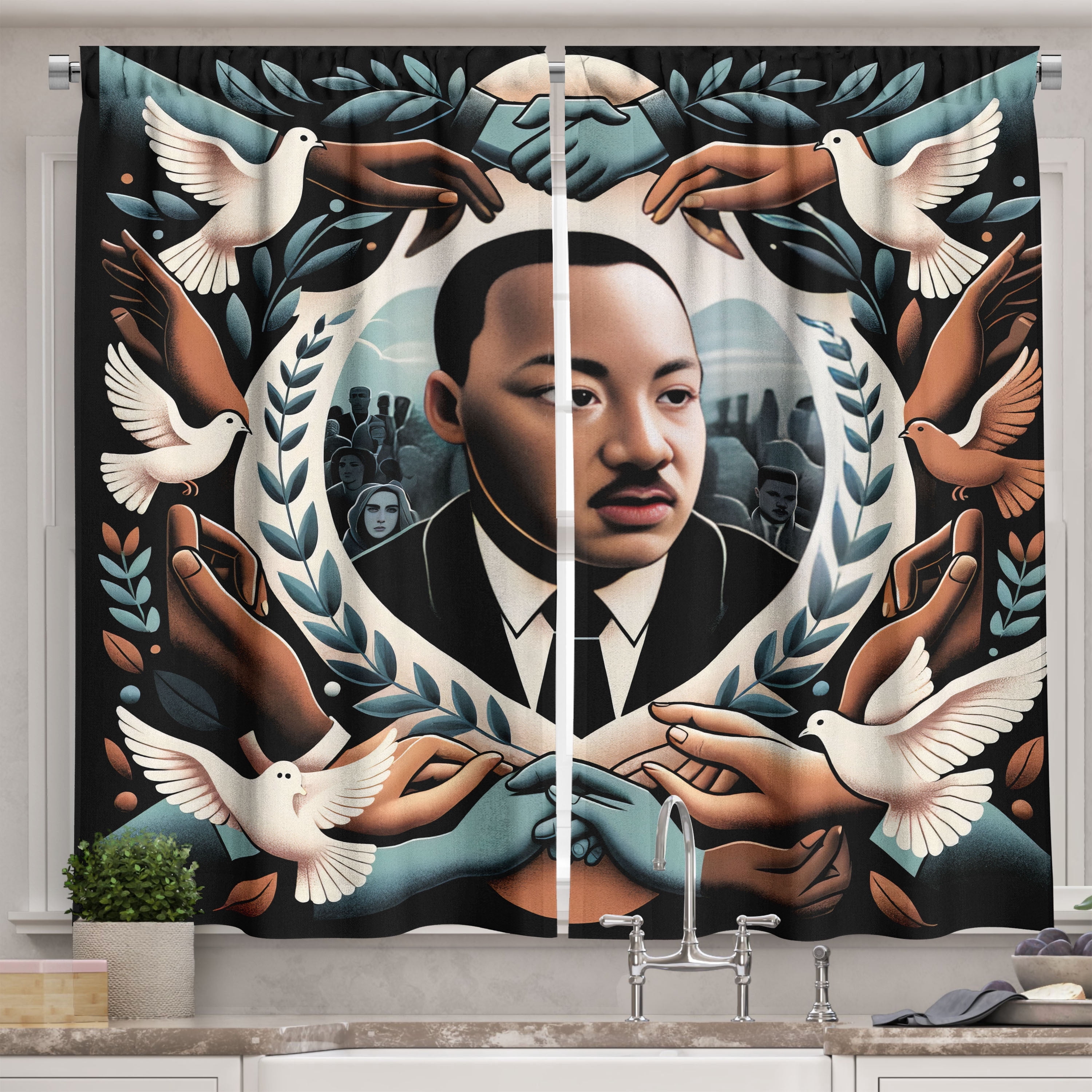 Mlk Kitchenware Ambesonne Martin Luther King Jr Day Kitchen Curtains, Portrait, 55