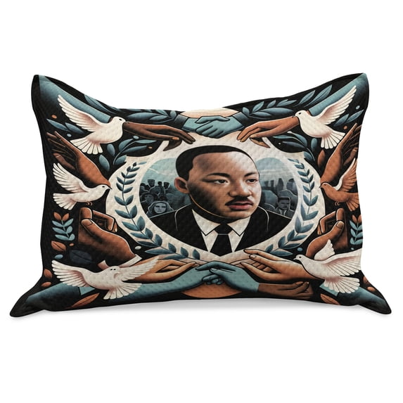 Ambesonne Martin Luther King Jr Day Knitted Quilt Pillowcover, Portrait, 30"x20", Blue Grey and Pale Caramel