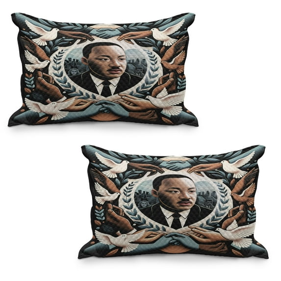 Ambesonne Martin Luther King Jr Day Quilted Pillowcover Set of 2, Portrait, 36" x 20", Blue Grey and Pale Caramel