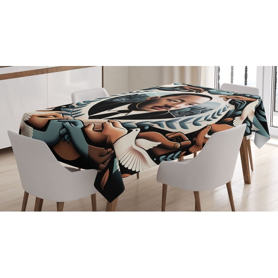Ambesonne Martin Luther King Jr Day Tablecloth Rectangular Table Cover, Portrait, 60"x90", Blue Grey and Pale Caramel