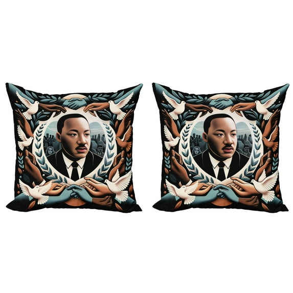 Ambesonne Martin Luther King Jr Day Throw Pillow Cover 2 Pack, Portrait, 24", Blue Grey and Pale Caramel