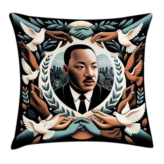 Ambesonne Martin Luther King Jr Day Throw Pillow Cushion Cover, Portrait, 24" X 24", Blue Grey and Pale Caramel