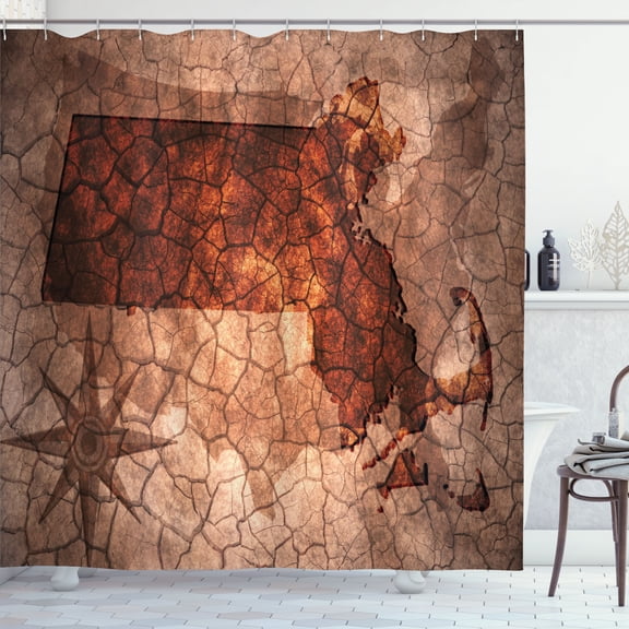 Ambesonne Massachusetts Shower Curtain, State Map USA Theme, 69"Wx70"L, Rust and Pale Rust
