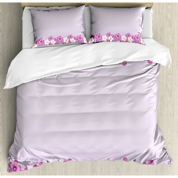 Ambesonne Mauve Duvet Cover Set, Floral Petals in Spring, 2-Calking, Pink