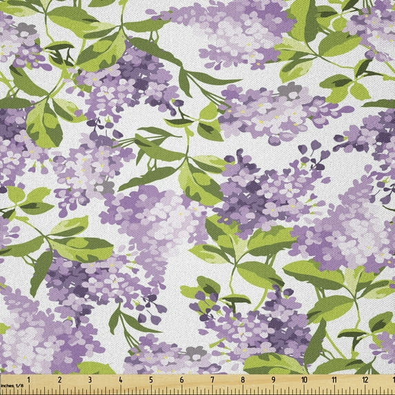 Ambesonne Mauve Fabric by the Yard Microfiber, Botanic Spring Plants, 2 Yards, Lilac Green