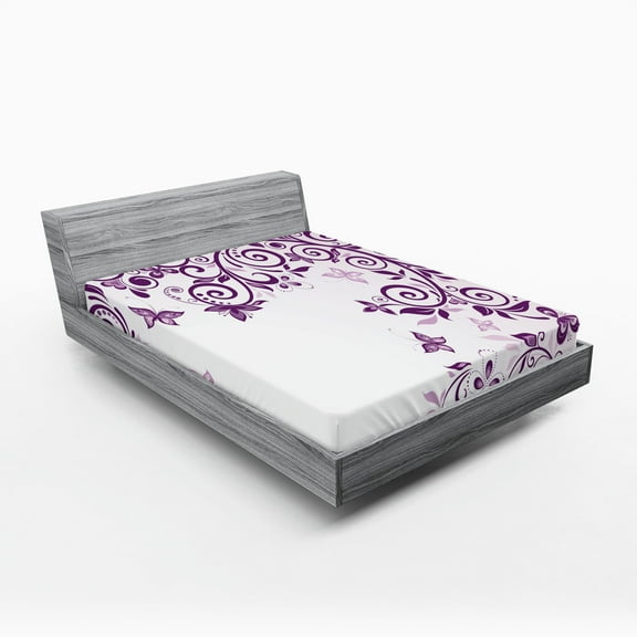 Ambesonne Mauve Fitted Sheet, Lilium Floral Branch, Full Size, Violet
