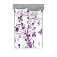 thumbnail image 1 of Ambesonne Mauve Fitted Sheet & Pillow Sham Set, Flowers Leaf Butterlies, King, Purple White, 1 of 2