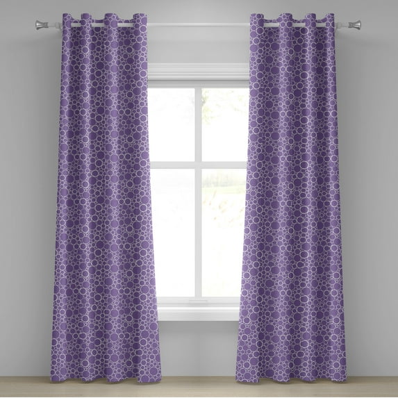 Ambesonne Mauve Grommet Curtain, Abstract Fractal Circles, 50" x 84", Violet White