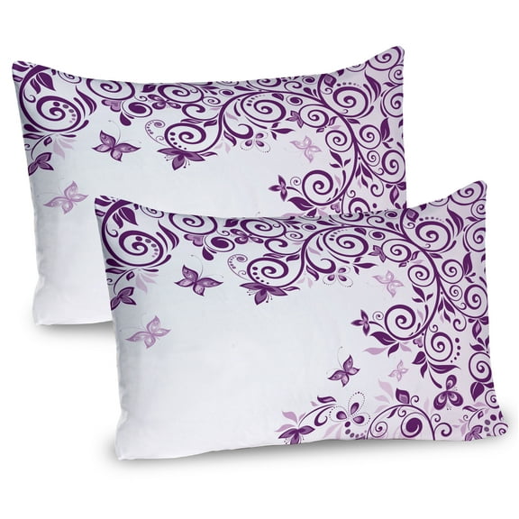 Ambesonne Mauve Pillow Sham 2 Pack, Lilium Floral Branch, 30"x20", Violet