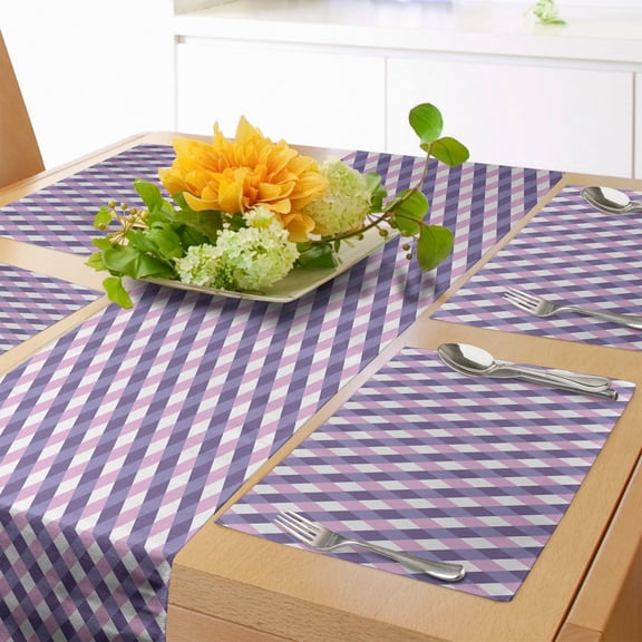 Ambesonne Mauve Table Runner & Placemats, Mosaic Crossed Pattern, Placemat 4 pcs + Runner 14"x90", Mauve Lilac