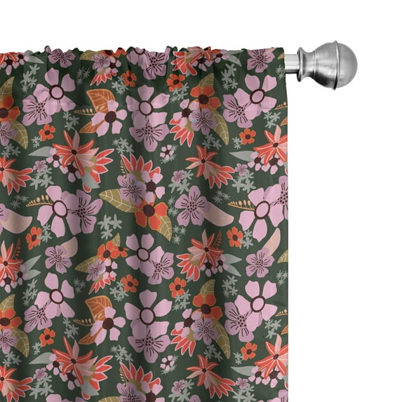 Ambesonne Meadow 4-Panel Curtains, Flourish Season Rural Blooms, 56"x95", Pale Pink Red Green