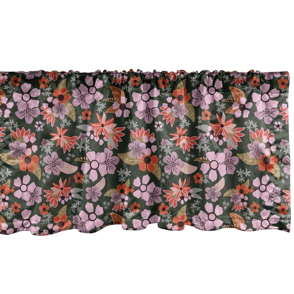 Ambesonne Meadow Window Valance, Flourish Season Rural Blooms, 54" X 12", Pale Pink Red Green