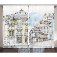 thumbnail image 1 of Ambesonne Medieval Curtains 2 Panel Set, European City Sketch, 108" x 84", Multicolor, 1 of 3
