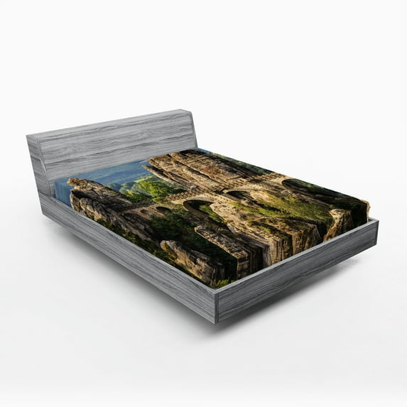 Ambesonne Medieval Fitted Sheet, Germany Middle Age, Full Size, Grey Green