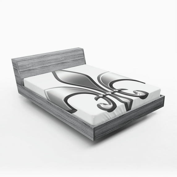 Ambesonne Medieval Fitted Sheet, Lily Flower, Full Size, White Grey