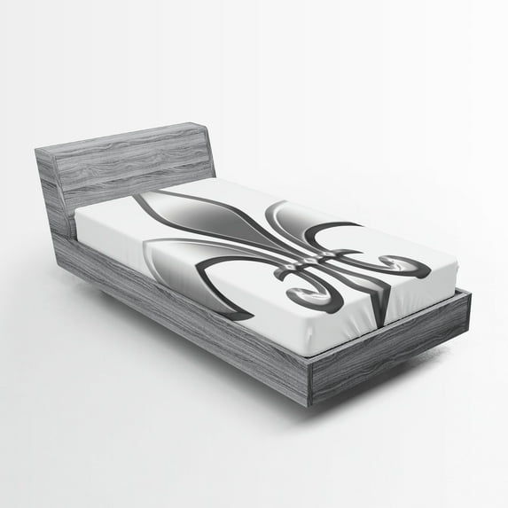 Ambesonne Medieval Fitted Sheet, Lily Flower, Twin XL Size, White Grey