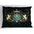 thumbnail image 1 of Ambesonne Medieval Pillow Sham, Middle Ages Coat of Arms, 26" X 20", Teal Black Cinnamon, 1 of 2
