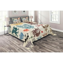 Ambesonne Medieval Quilted Coverlet 3 Pcs, Classic Royal Crown Motifs, Queen Size, Multicolor