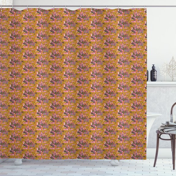 Ambesonne Medieval Shower Curtain, Knights Cheering Ladies, 69"Wx75"L, Amber Pink and Taupe